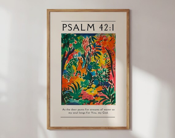 Psalm 42 As the Deer Colorful Jungle Christian Scripture Poster