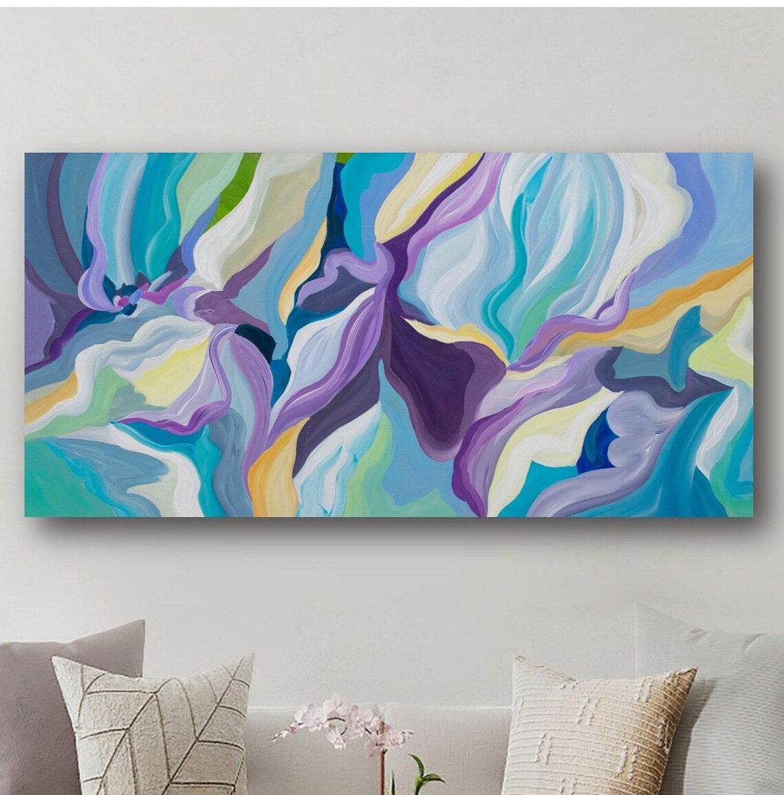 Abstract Print, Lavender Yellow Wall Art Dcor