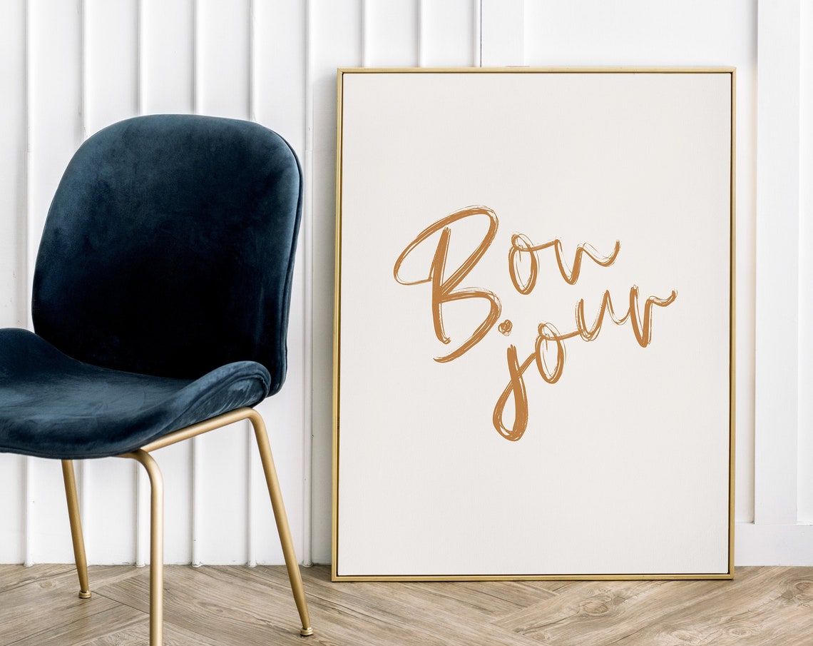 Bonjour Gold Script Typography French Quote Minimalist Poster