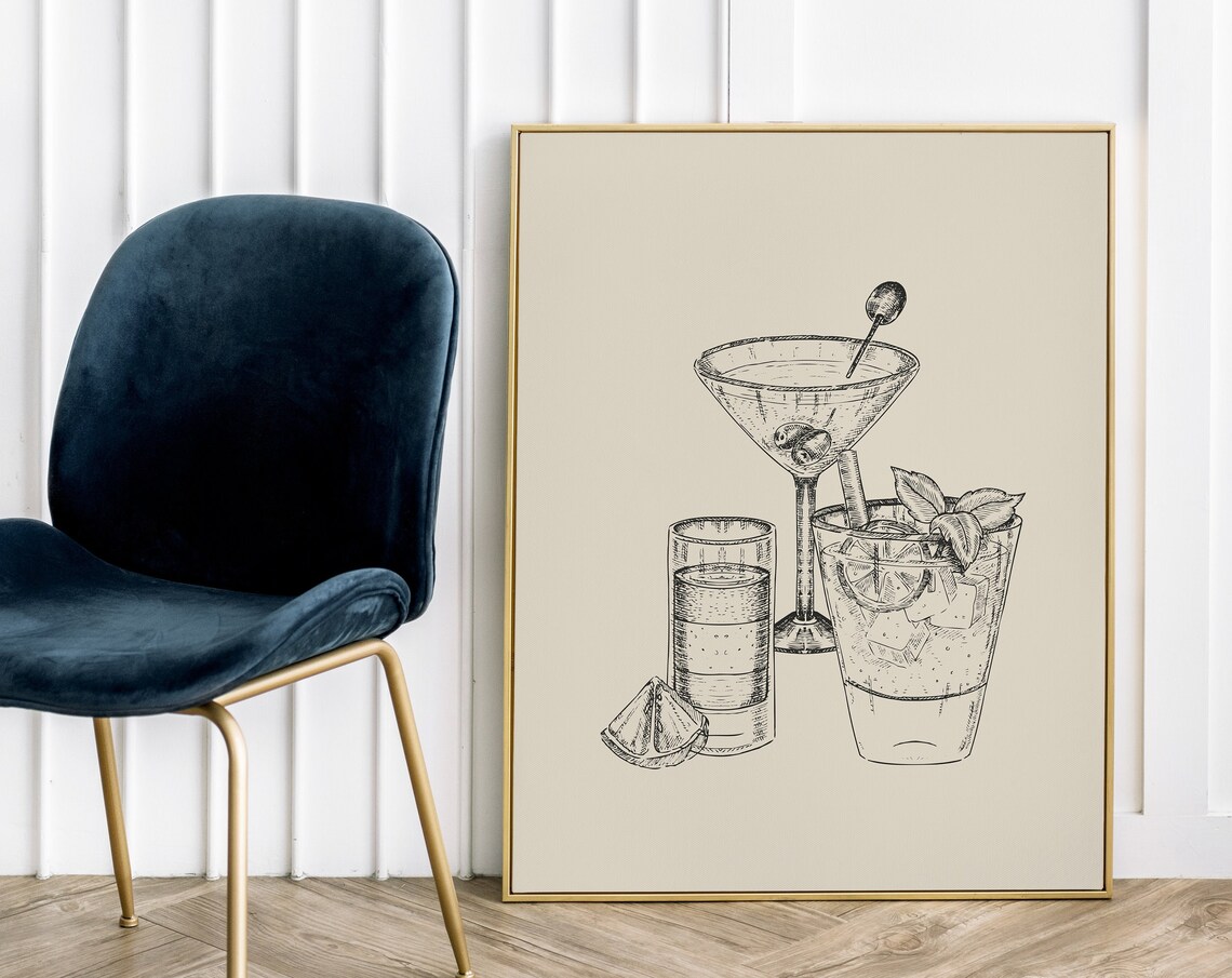 Cocktail Print, Bar Cart Wall Art Poster