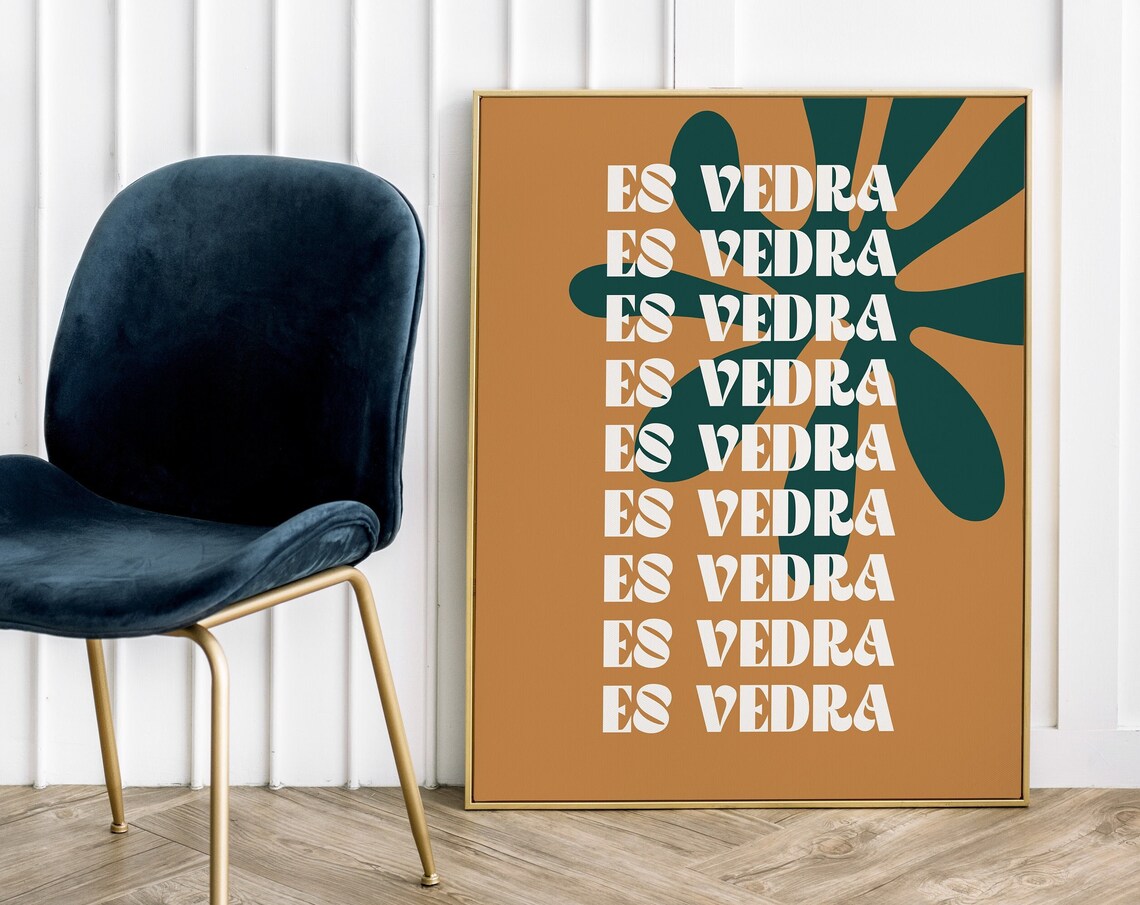 Es Vedra Ibiza Retro Travel Poster Mustard Sunburst Typographic Art