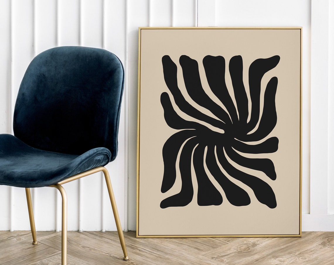 Beige Black Botanical Sunburst Organic Modern Abstract Poster