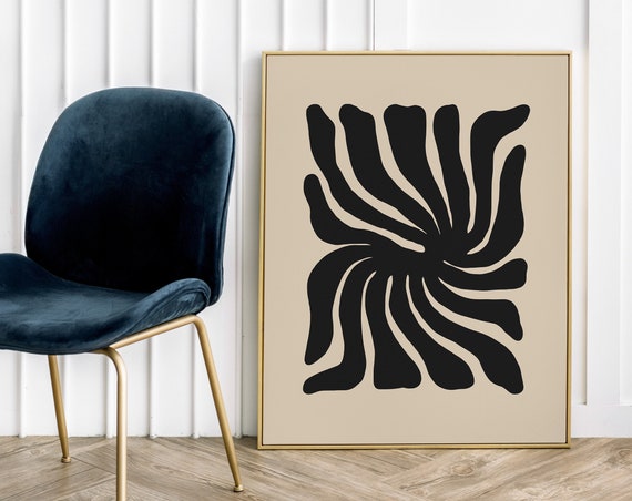 Beige Black Botanical Abstract Print Organic Minimalist Art Moody Botanical Art Neutral Print Boho Wall Art Wall Art