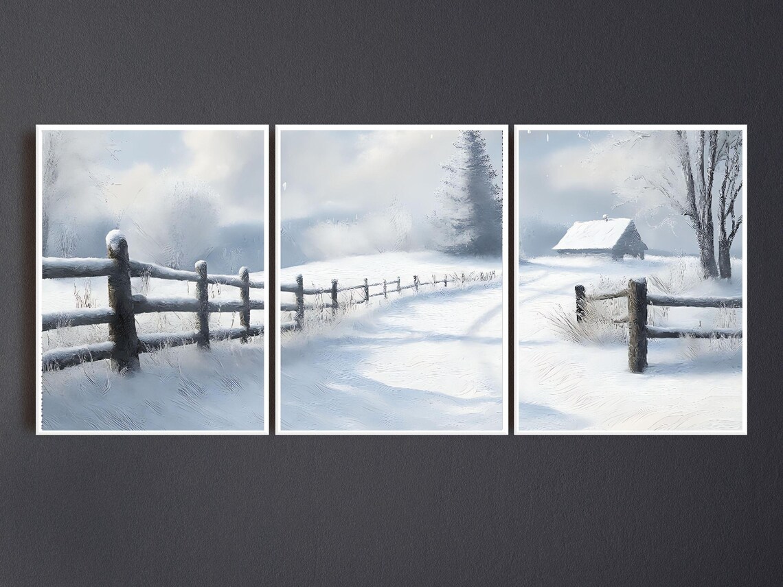 Christmas Snowy Country Road, Rustic Winter Landscape