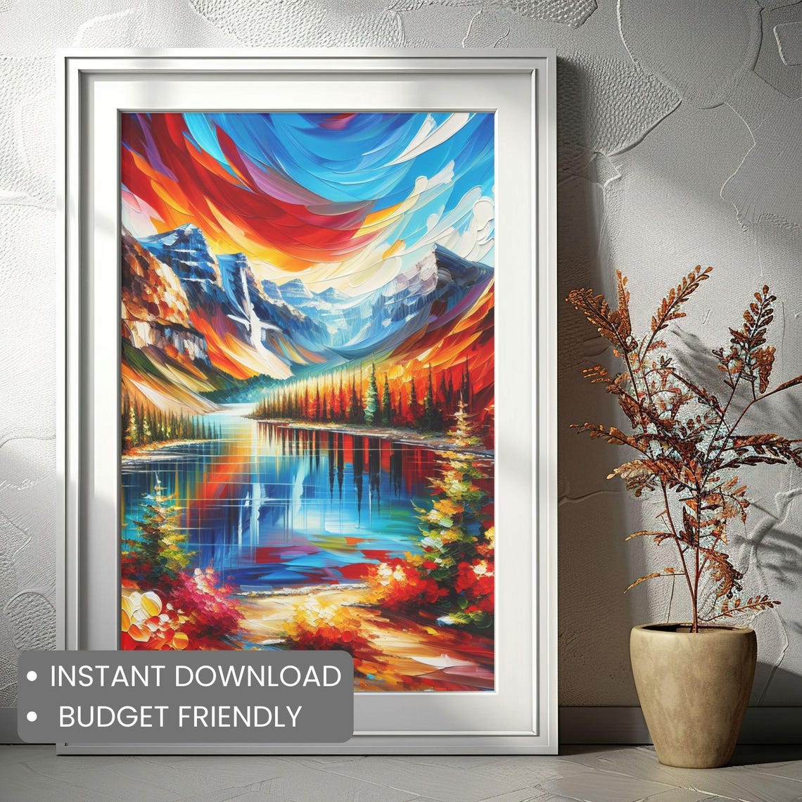 Vibrant Colorful Mountain Lake Autumn Foliage Abstract Poster - Image 2