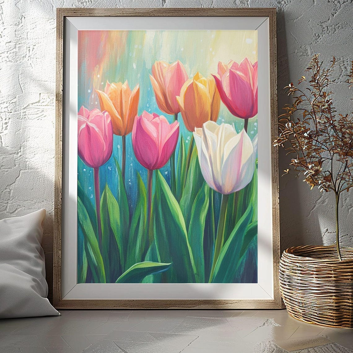 Vibrant Colorful Tulip Bouquet Spring Garden Watercolor Poster