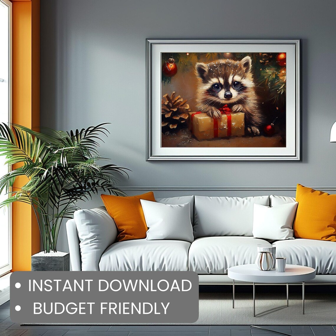 Adorable Baby Raccoon With Christmas Gift Box Woodland Poster - Image 2