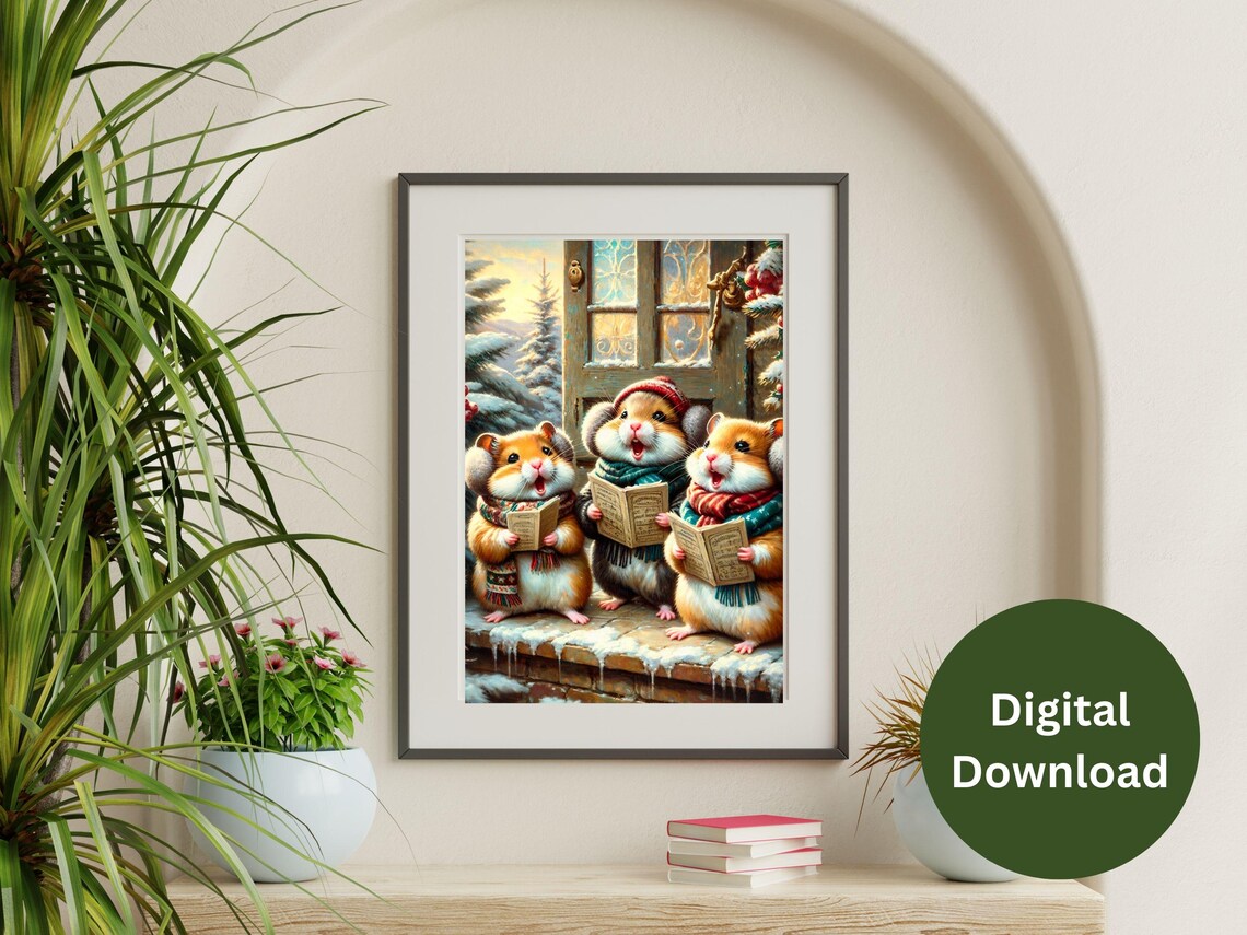Hamsters Singing Christmas Carols Cute Carolers Snowy Poster