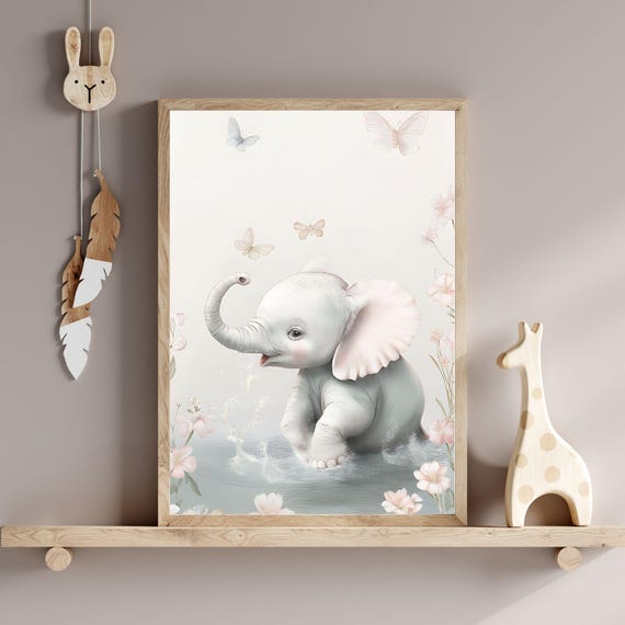 Nursery Wall Art Watercolor Elephant Wall Art Nursery Kids Room Decor Baby Shower Gift Cute Animal Art