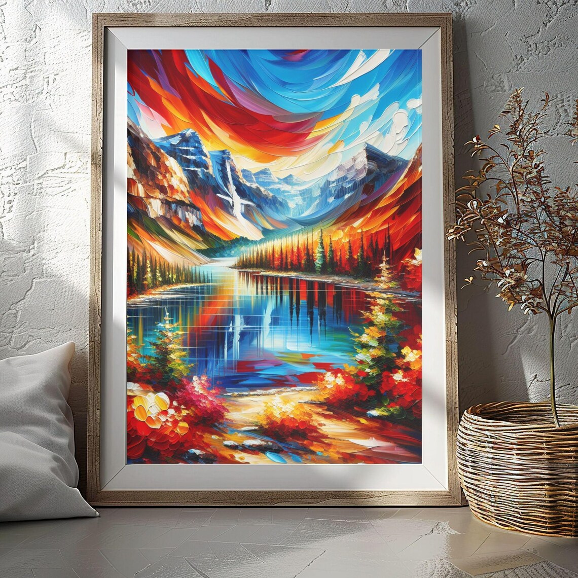 Vibrant Colorful Mountain Lake Autumn Foliage Abstract Poster