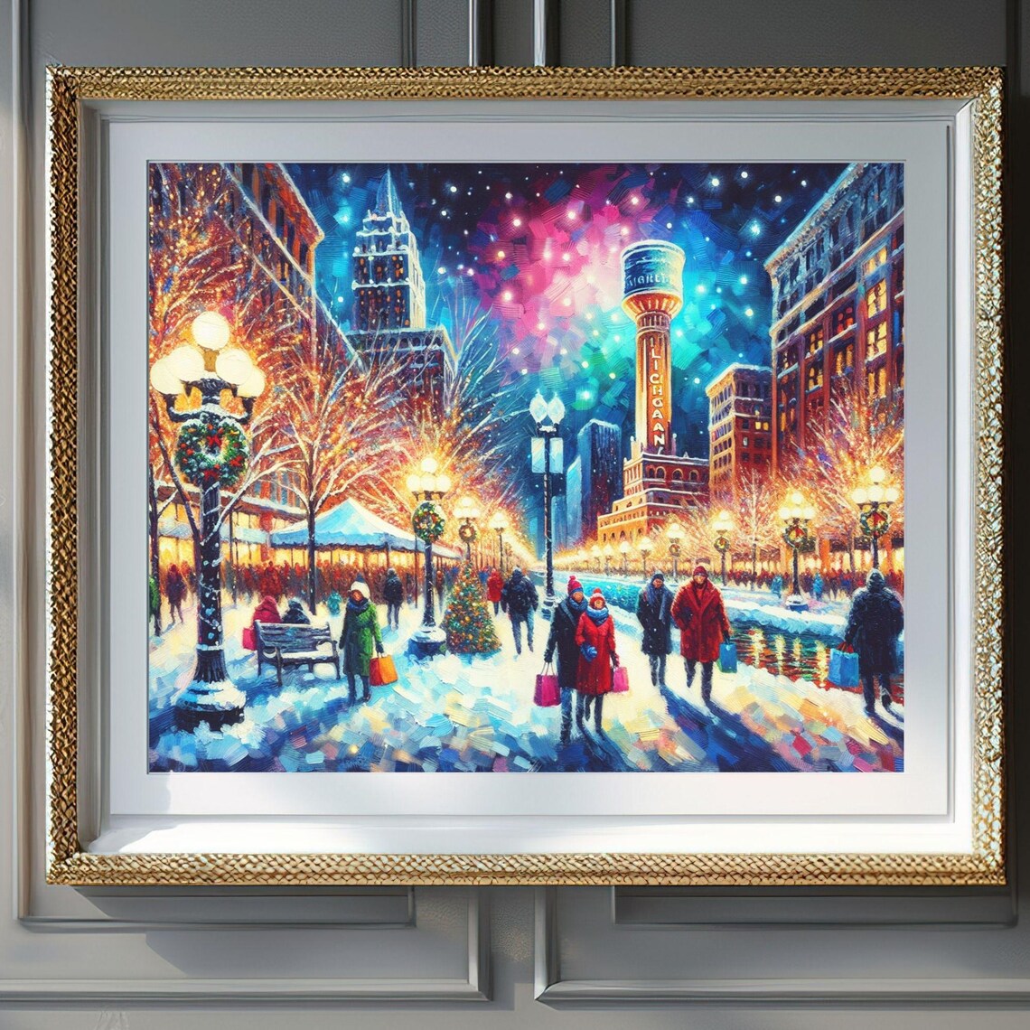 Chicago Michigan Avenue Christmas Winter Snow Street Wall Art