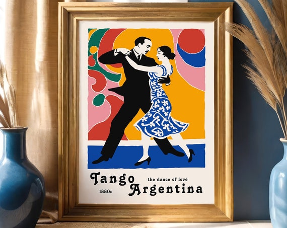 Tango Argentina Poster The Dance Of Love Colorful Retro Style Wall Art Romantic Dancing Couple Unique Home Decor Latin Dance Poster