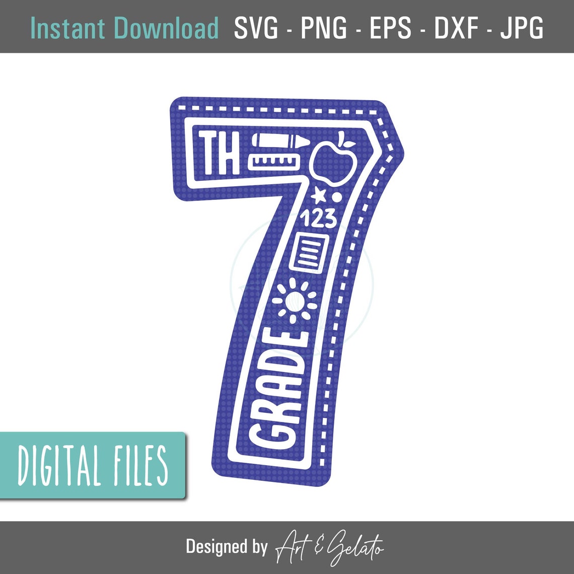 7th Grade Varsity Patch Number School Icons Digital Design Poster