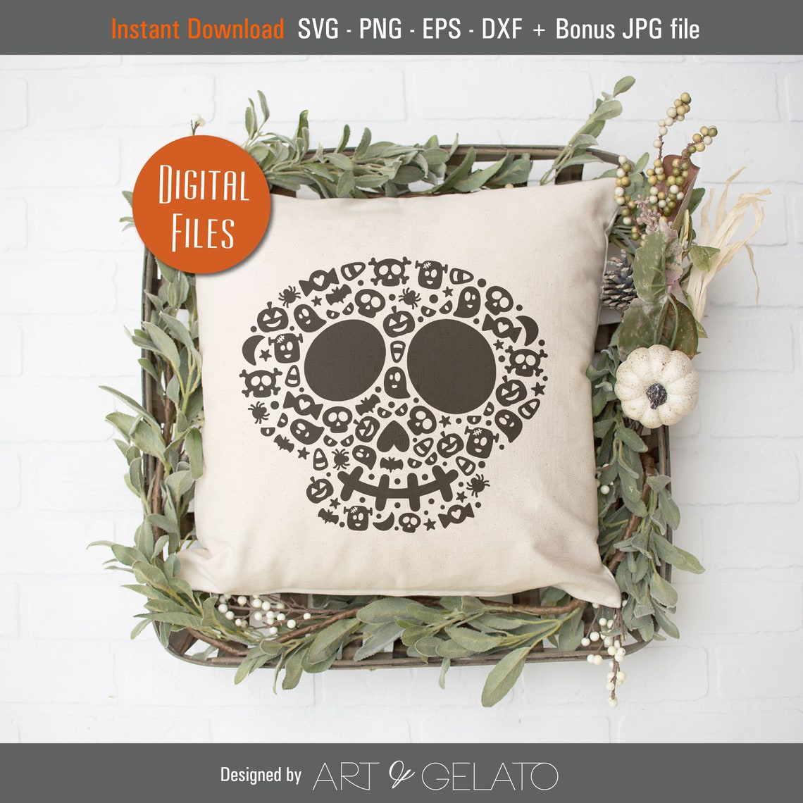 Cute Halloween Skull Icons Black Design Instant Download Wall Art - Image 3