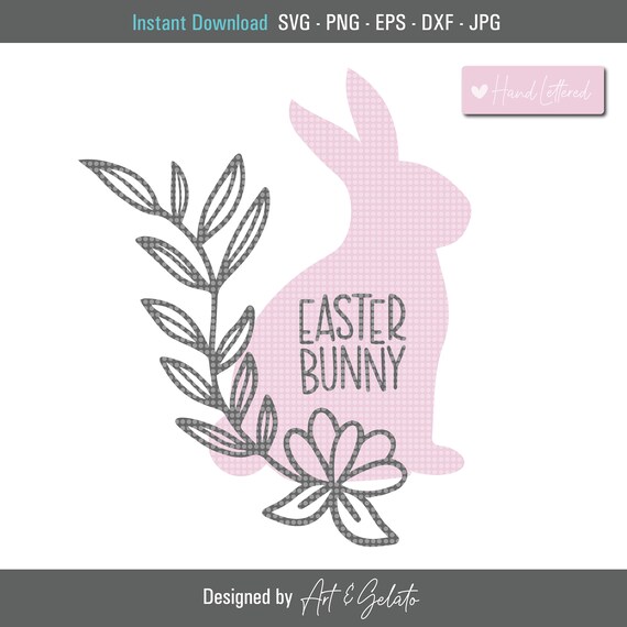 Floral Easter Bunny Pink Rabbit Hand Lettered Cut File Poster