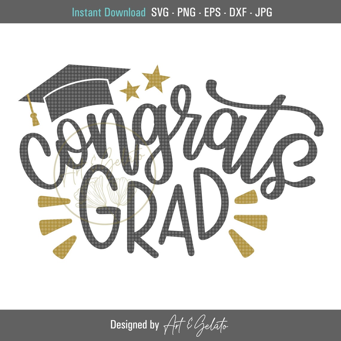 Congrats Grad Cap Gold Star Graduation Cut File Design Poster