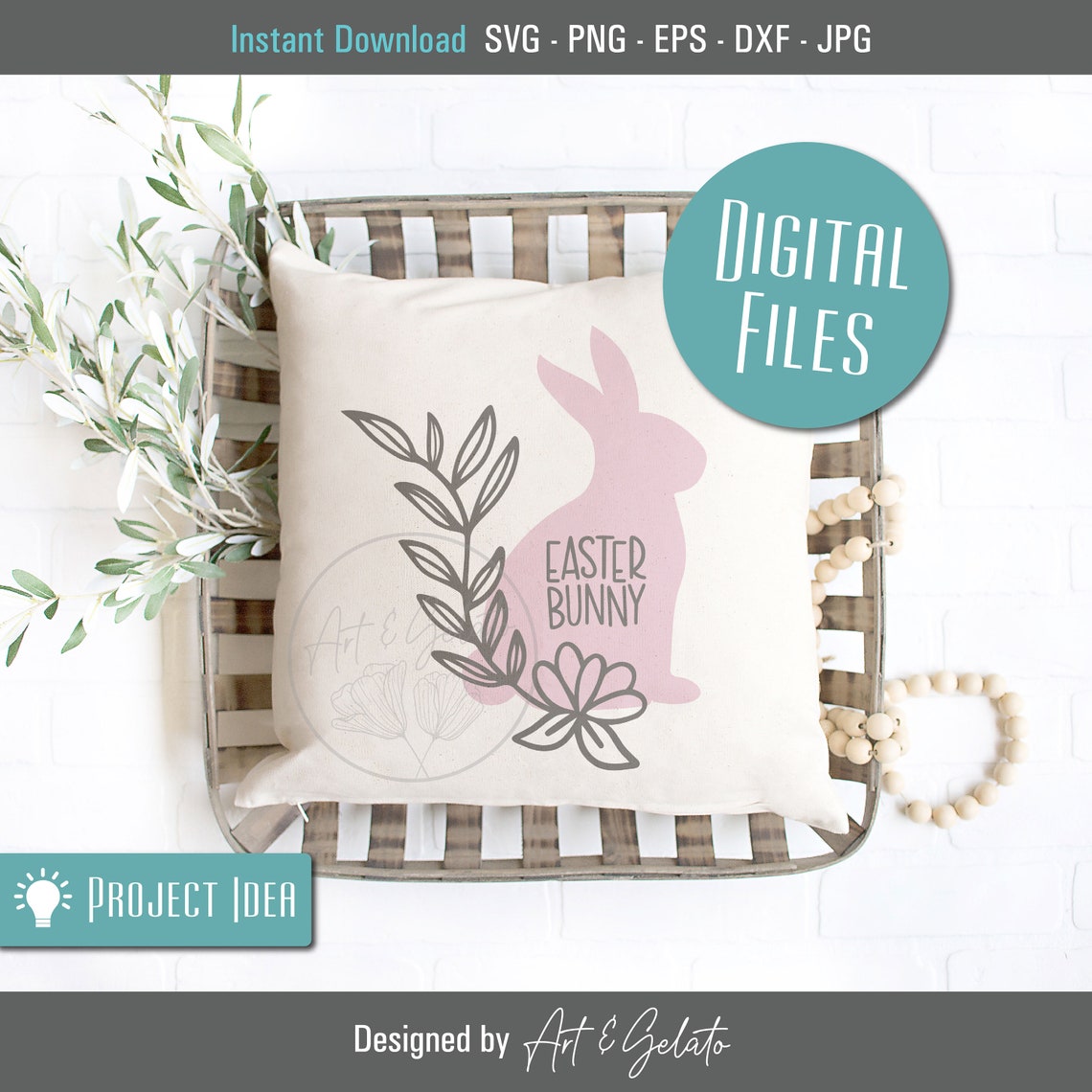 Floral Easter Bunny Pink Rabbit Hand Lettered Cut File Poster - Image 3