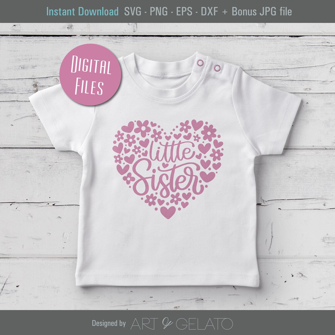 Big Sister Little Sister Matching Floral Heart Cut File Poster - Image 2