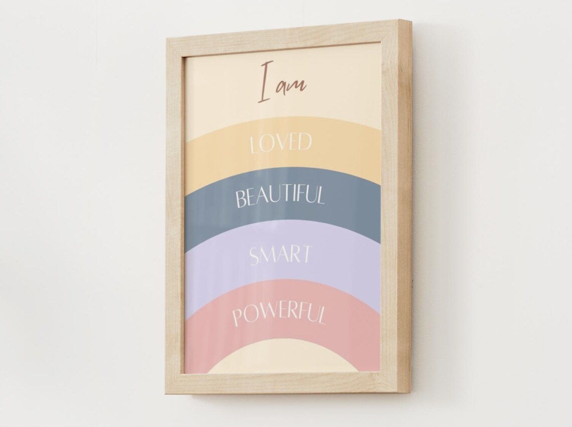 I Am Loved Affirmations Rainbow Kids Bedroom Positive Quote Wall Poster