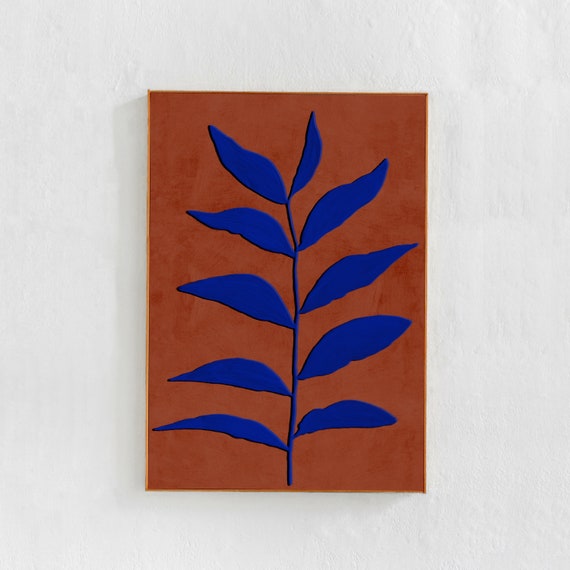 Blue and Orange Botanical Poster, Eclectic Art Print
