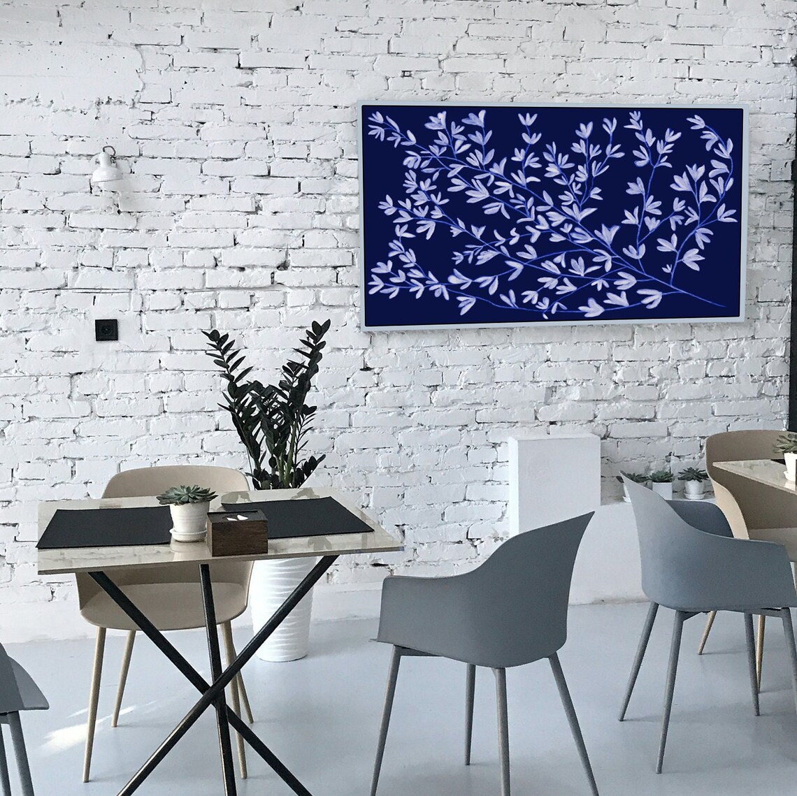 Boho Blue Floral Botanical Wall Art Poster Print - Image 2