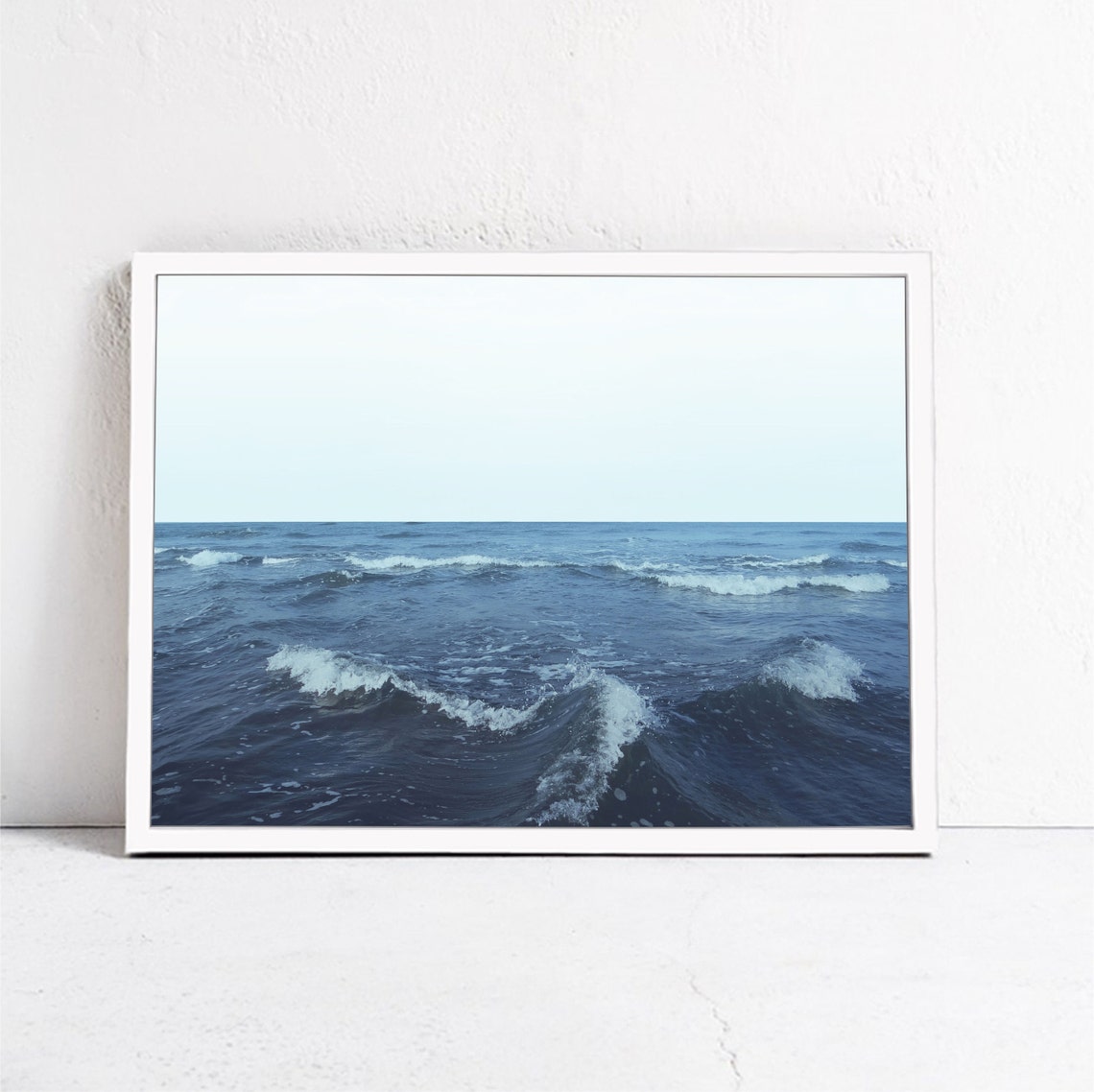 Minimalist Ocean Waves Art Print, Blue Wall Art - Image 3
