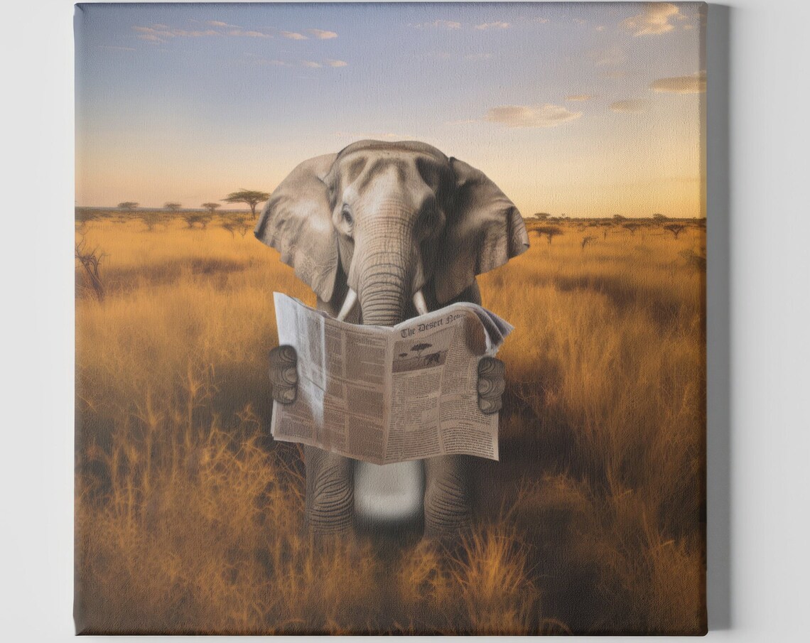 Funny Elephant On A Toilet Poster, Nursery Decor