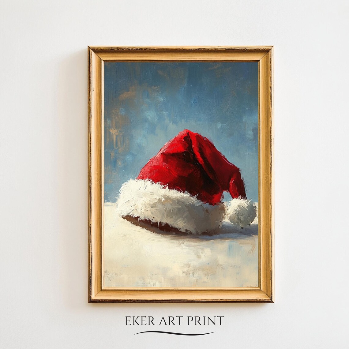 Santa Hat Resting In Snow Vintage Christmas Still Life Wall Print