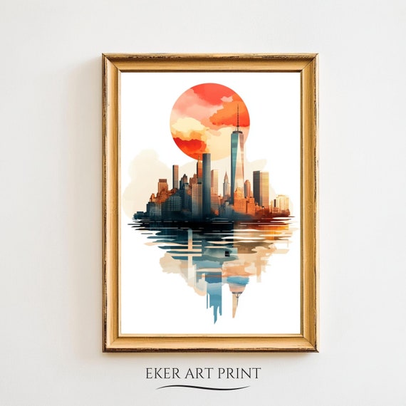 New York City Wall Art Pastel Sky Photo New York Skyline Print City Skyline Poster New York City Art Modern Nyc Wall Art
