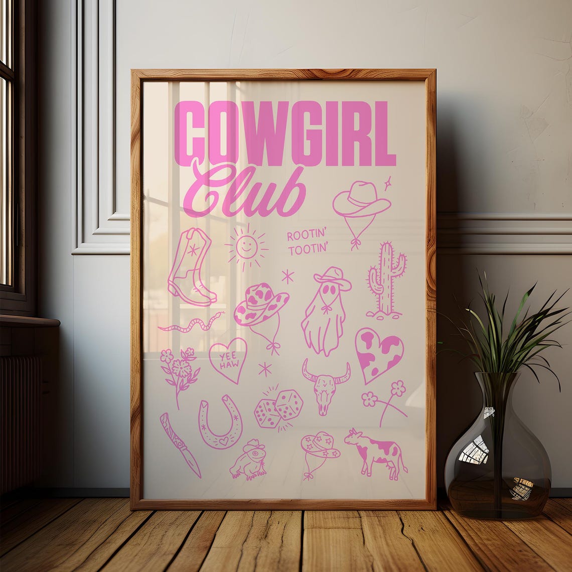 Pink Retro Cowgirl Western Print Cowgirl Pink Western Decor Pink Cowgirl Dorm Room Pink Painting Cowgirl Trendy Pink Wall Art