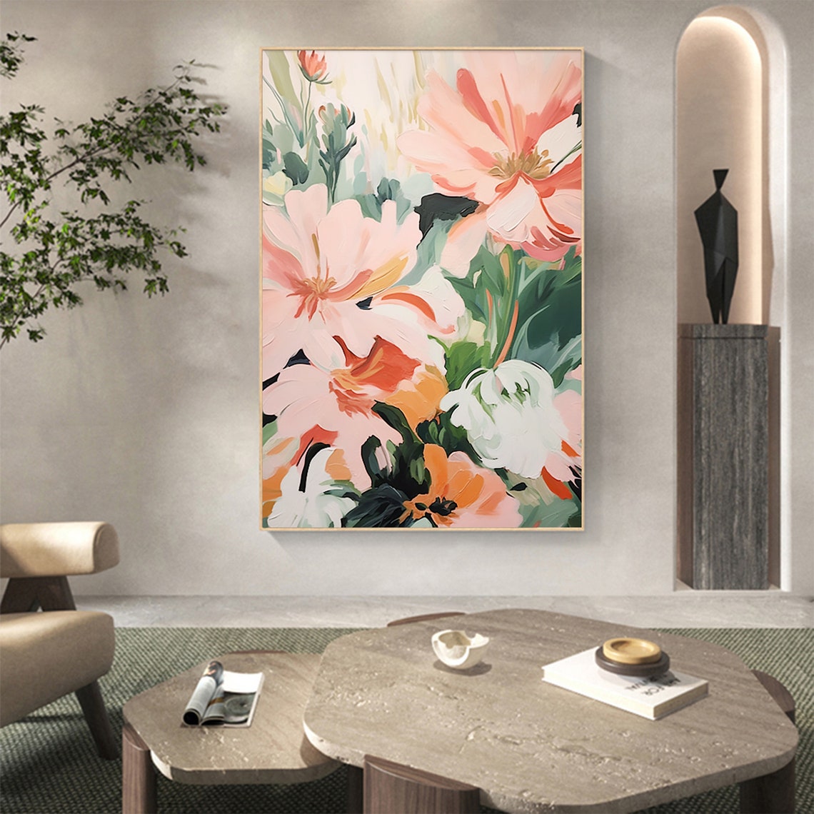 Soft Pink Blossoms Vertical Abstract Floral Oil Painting Poster - Image 8