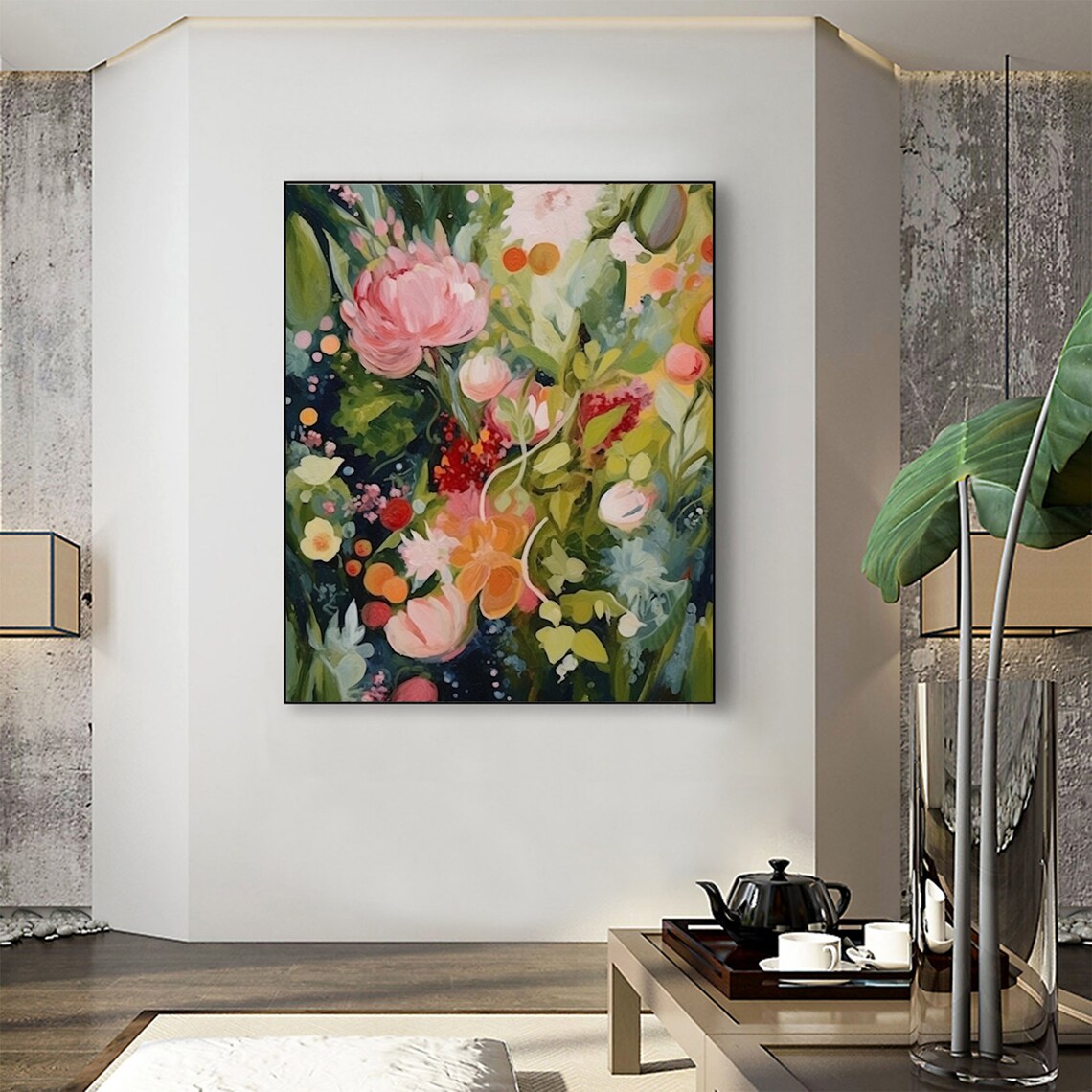 Green Flower Oil Painting, Boho Floral Art Print - Image 3