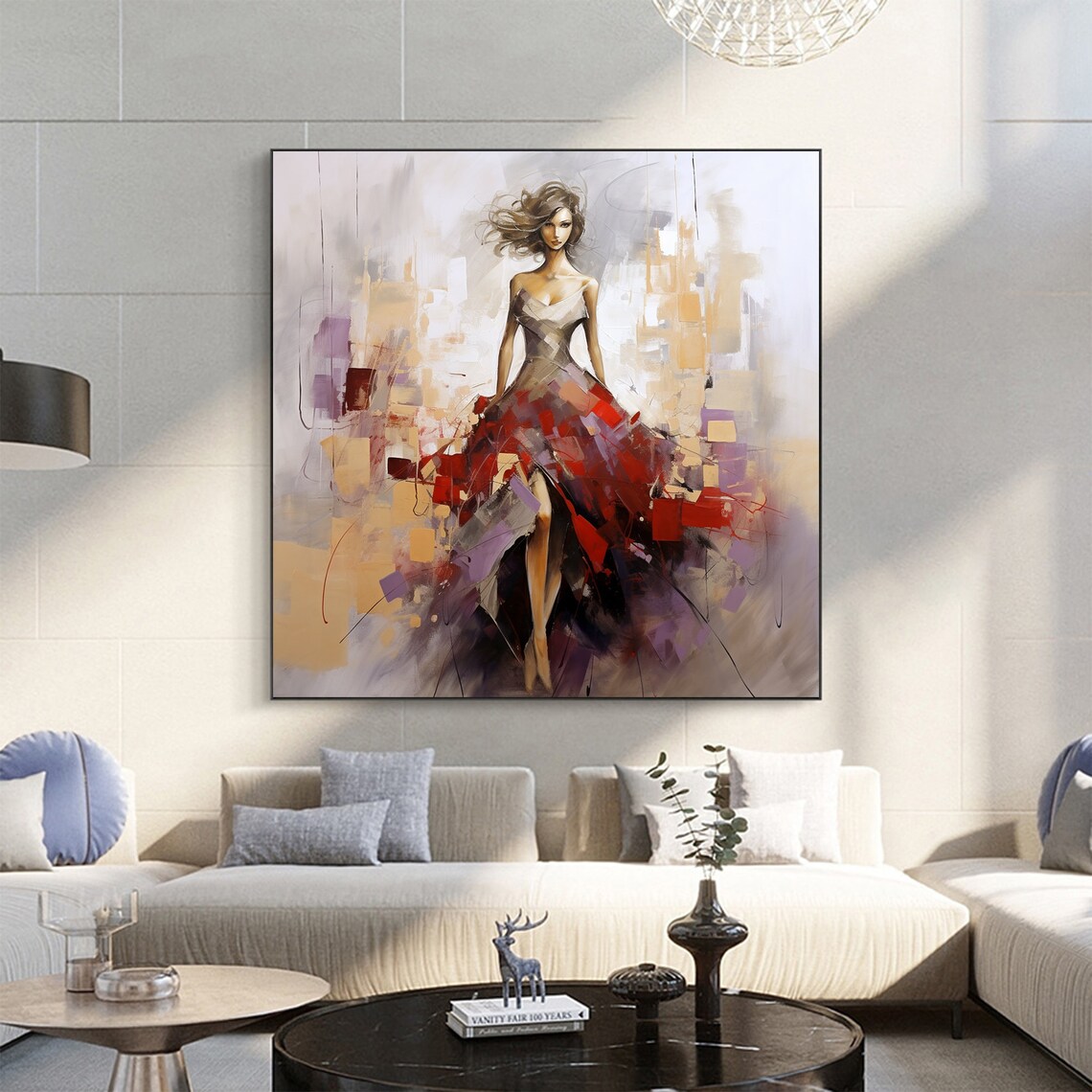 Woman in Red Gown Flowing Abstract Fashion Portrait Art Poster - Image 5