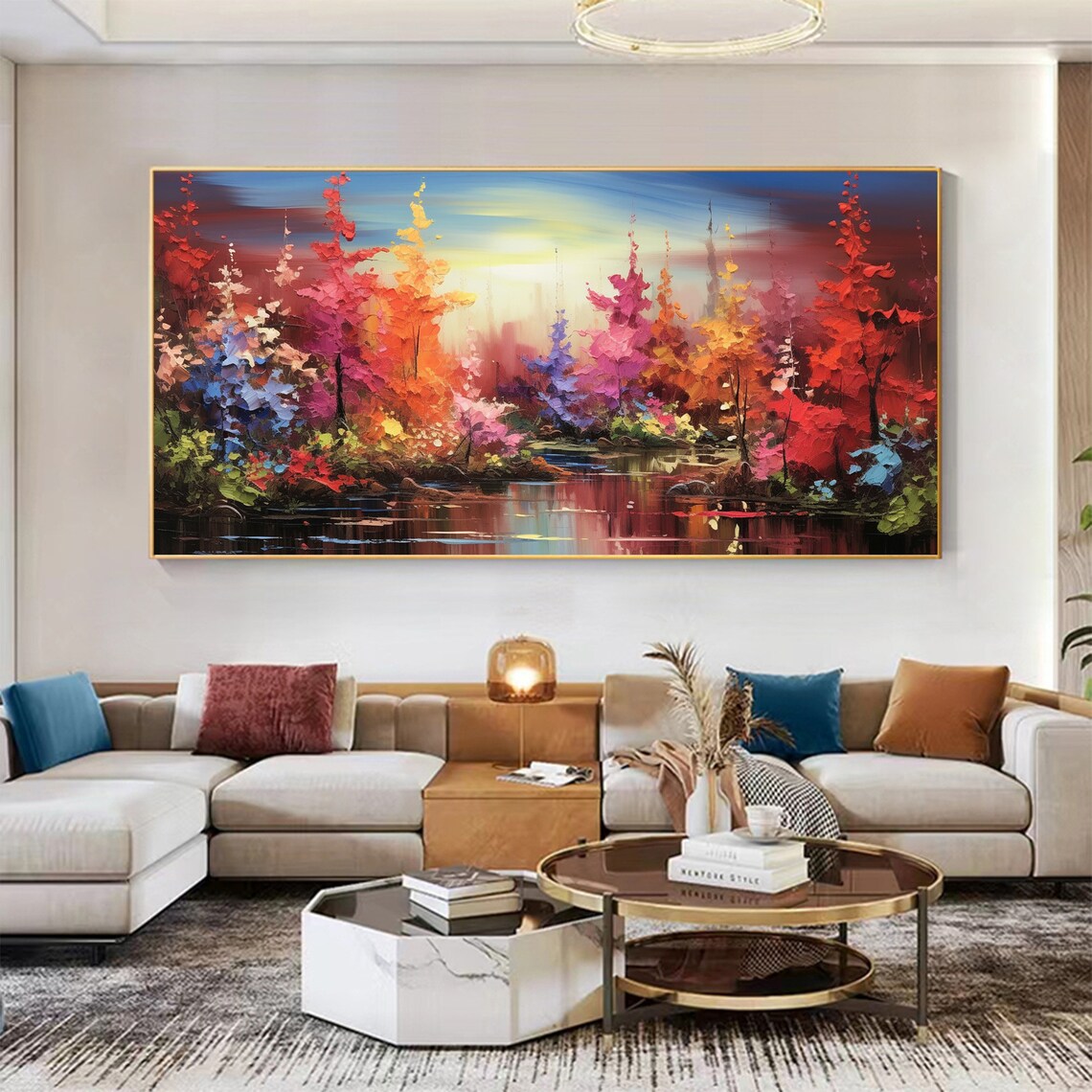 Original Forest Oil Painting On Large Wall Art Abstract Colorful Tree Painting Nature Landscape Art Custom Painting Bedroom Decor - Image 4