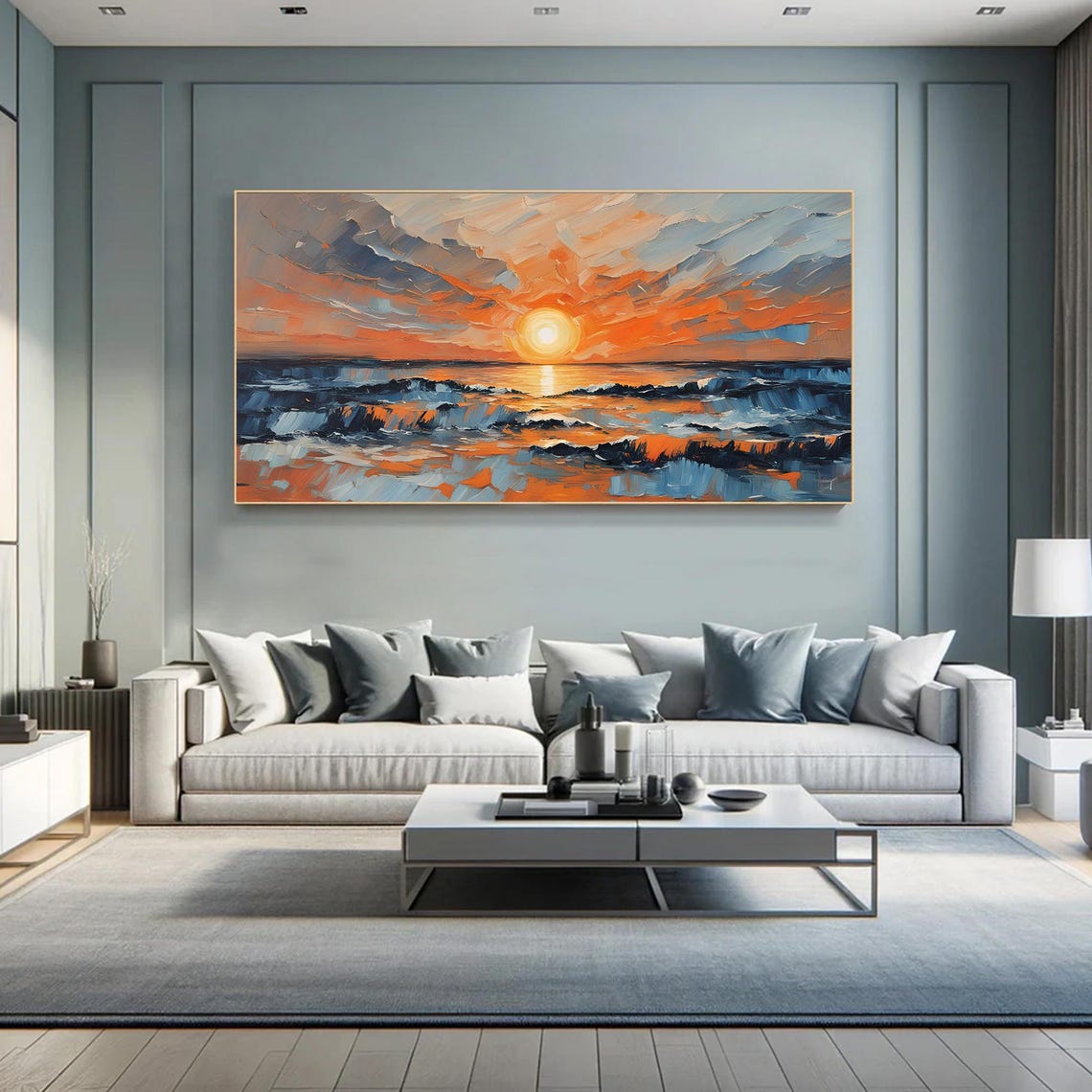 Bold Sunrise Ocean Dark Waves Orange Sky Dramatic Art Poster - Image 7