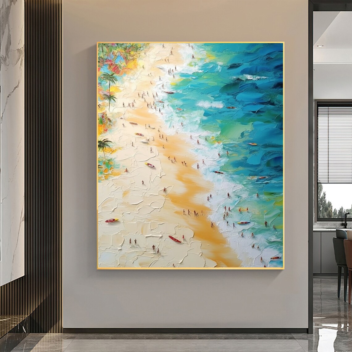 Aerial View of a Summer Beach With Swimmers Oil Painting Poster - Image 2