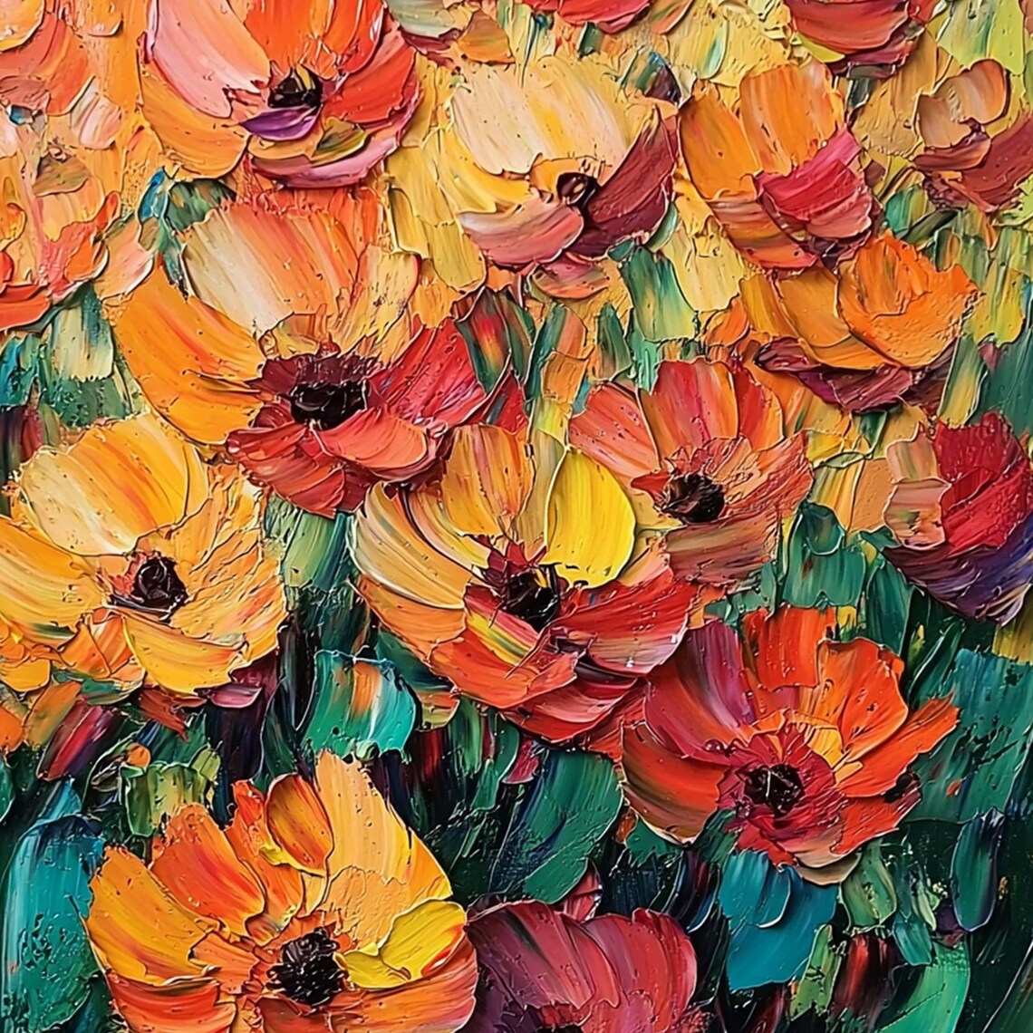 Custom Orange Flowers Oil Painting, Boho Wall Art Print - Image 8