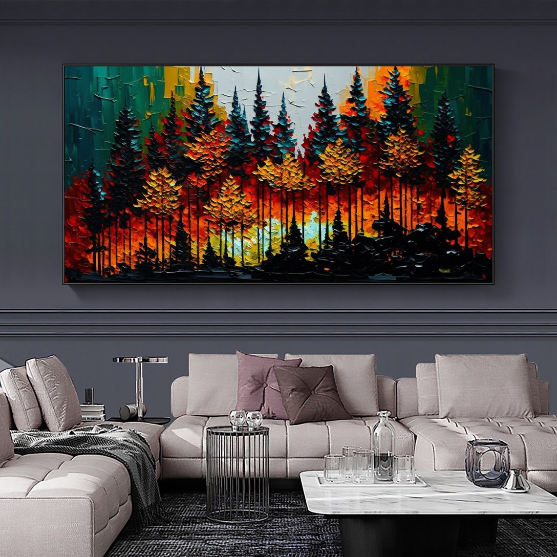 Autumn Forest In Red Orange And Yellow Impasto Tree Painting Poster - Image 5