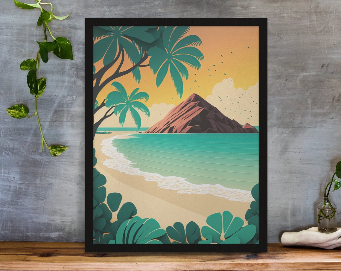 Tropical Beach Island Palm Trees Vintage Travel Style Art Poster
