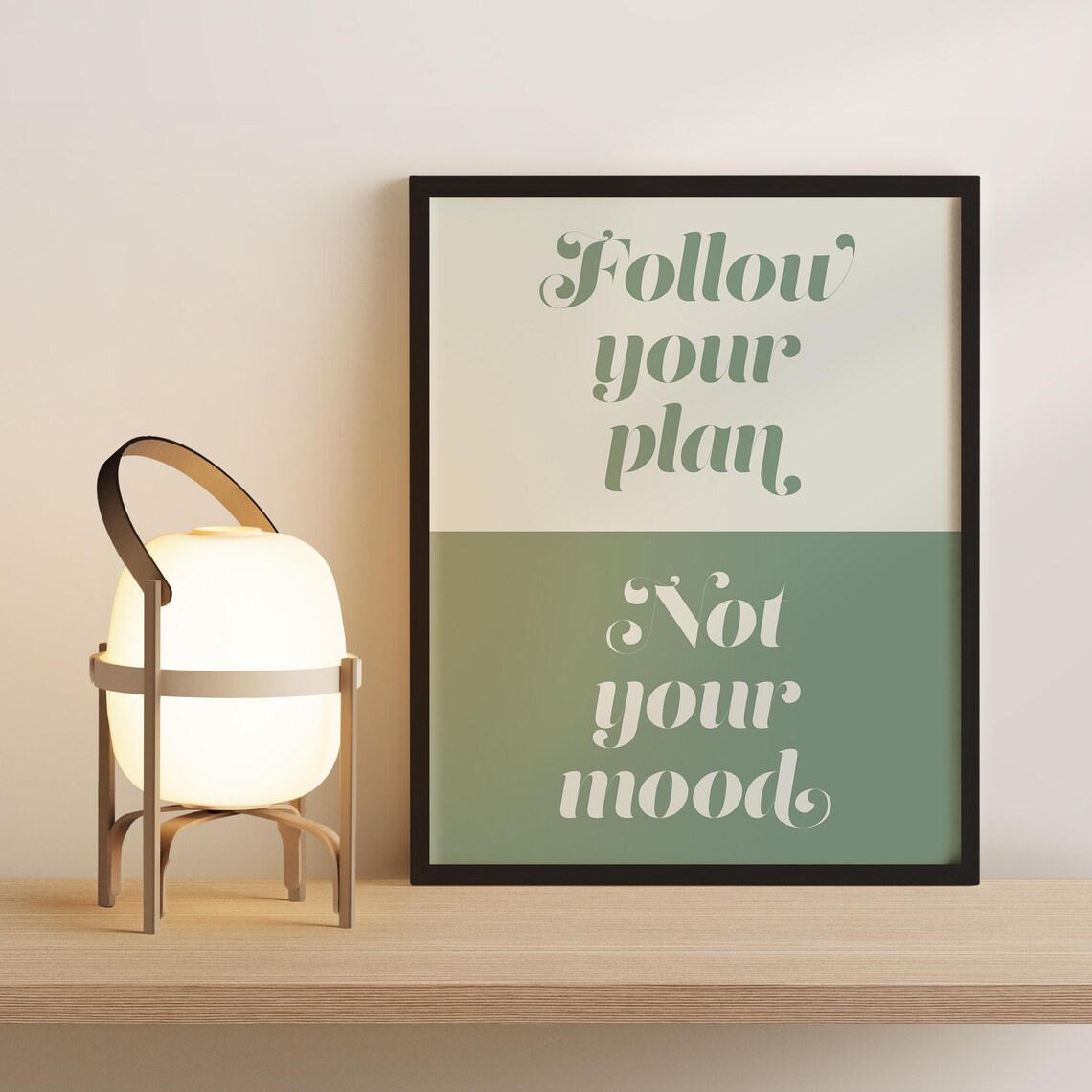 Follow Your Plan Not Your Mood Sage Green Retro Typography Quote Poster - Image 2