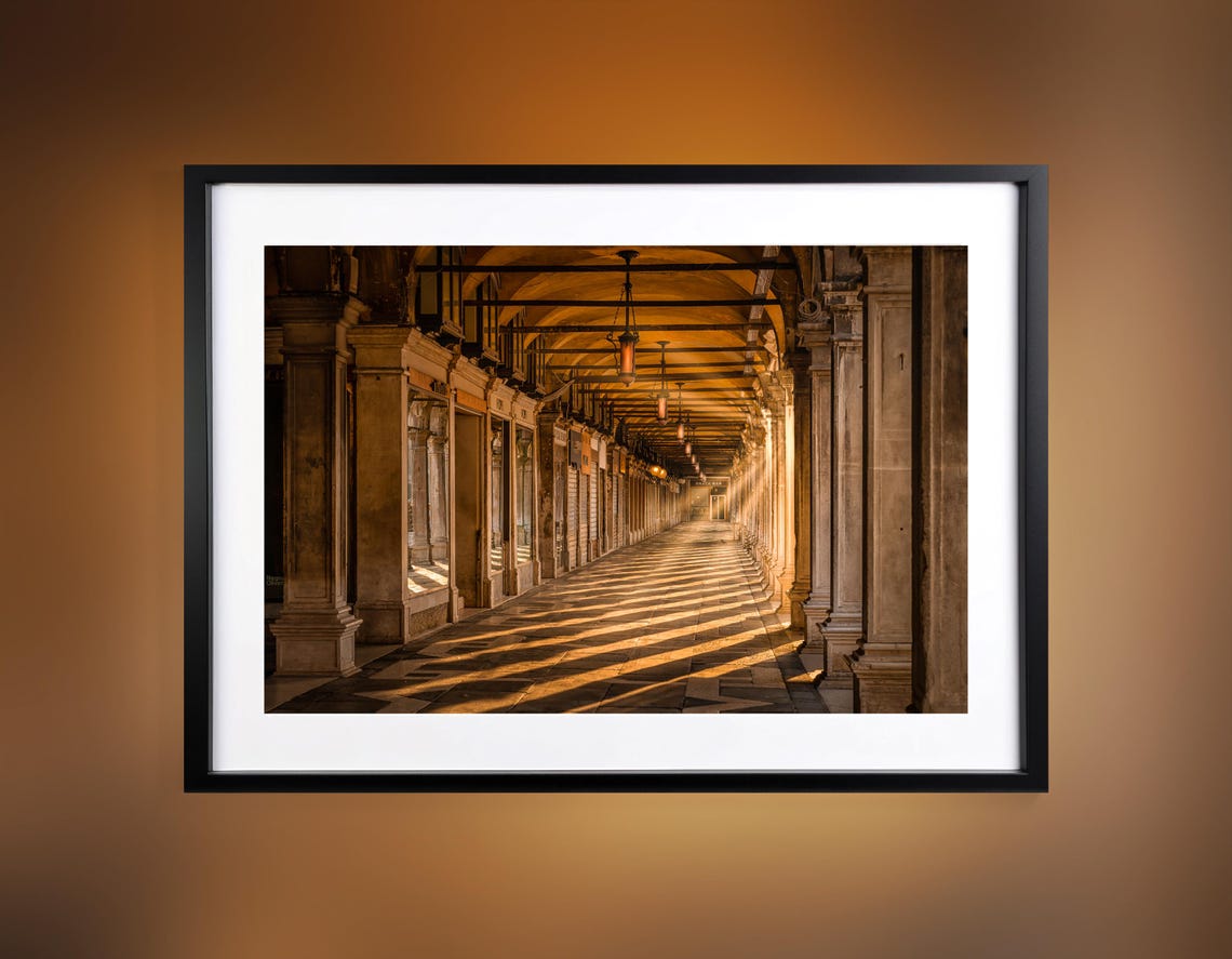 Venice Italy Golden Sunlit Arcade Colonnade Architecture Photo Poster