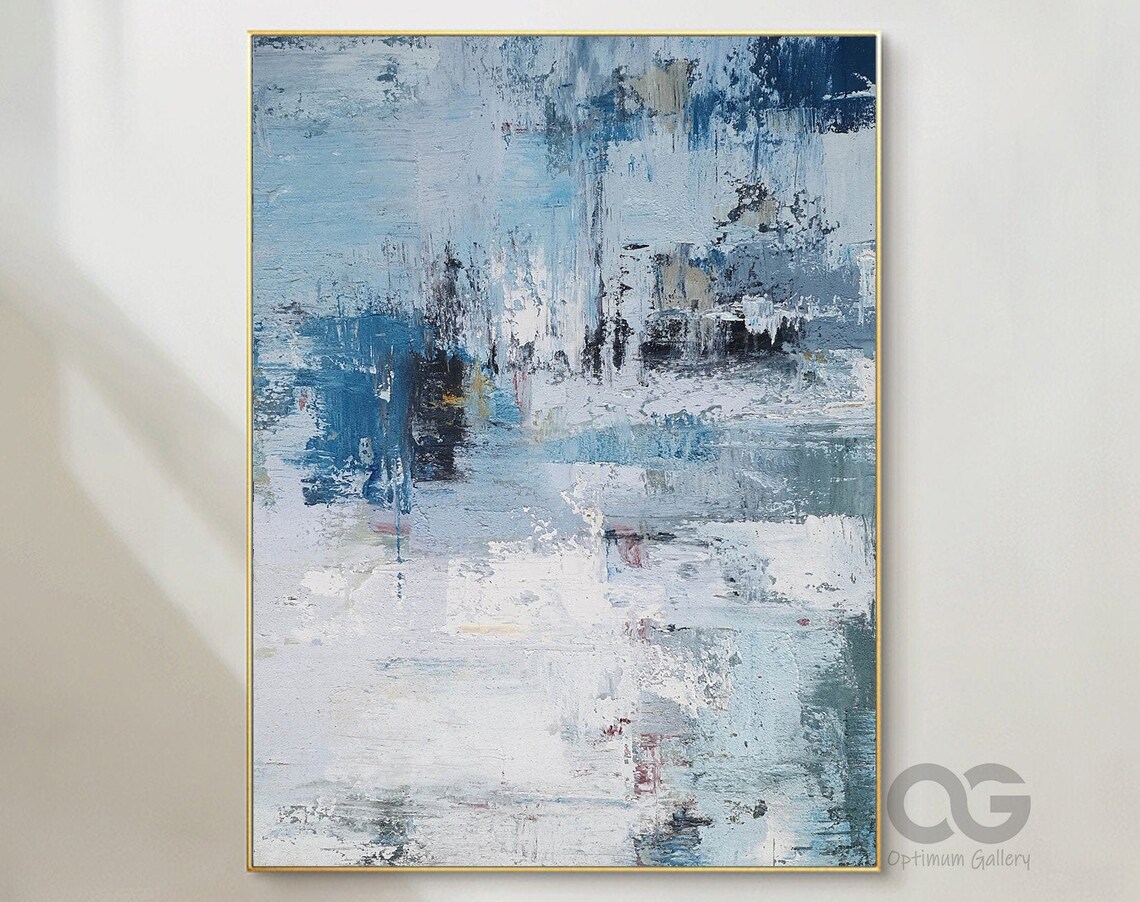 Blue White Distressed Abstract Textured Modern Vertical Painting Poster - Image 4