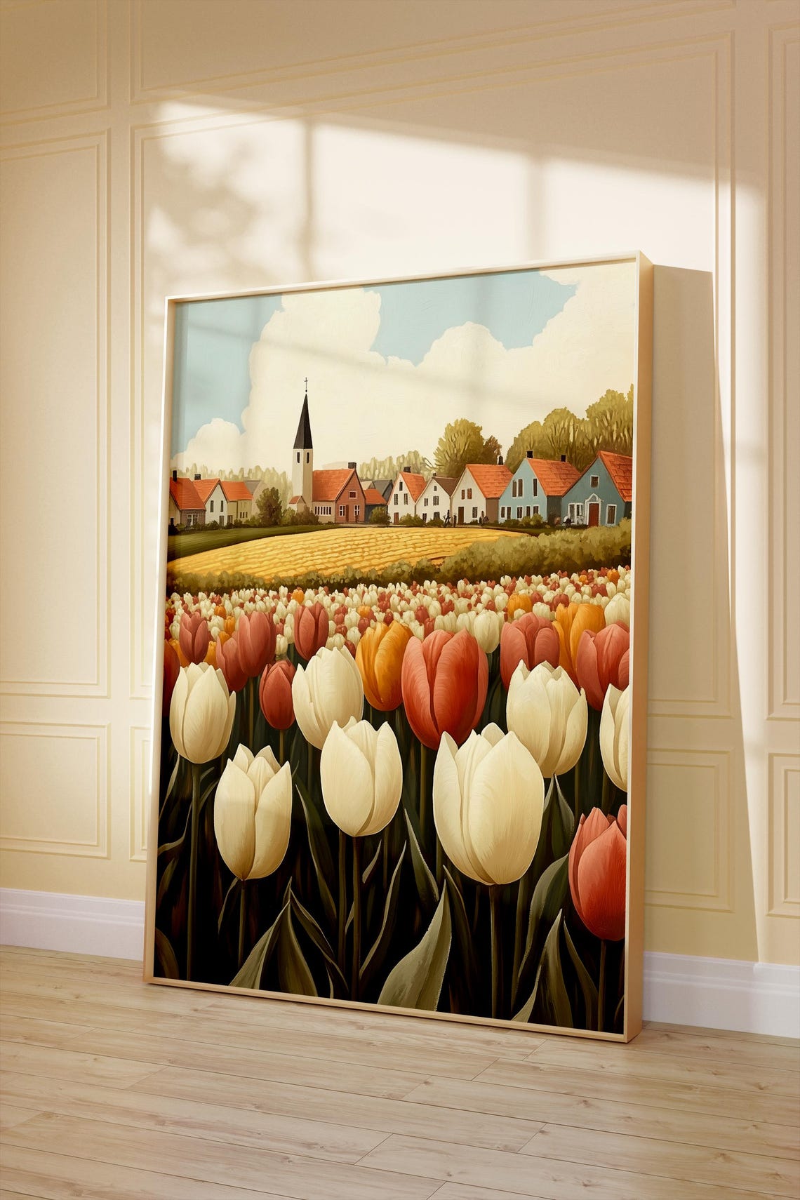 Tulip Field Wall Art Countryside Village Print Rustic Spring Decor Cute Spring Print Spring Village Spring Farmhouse - Image 4