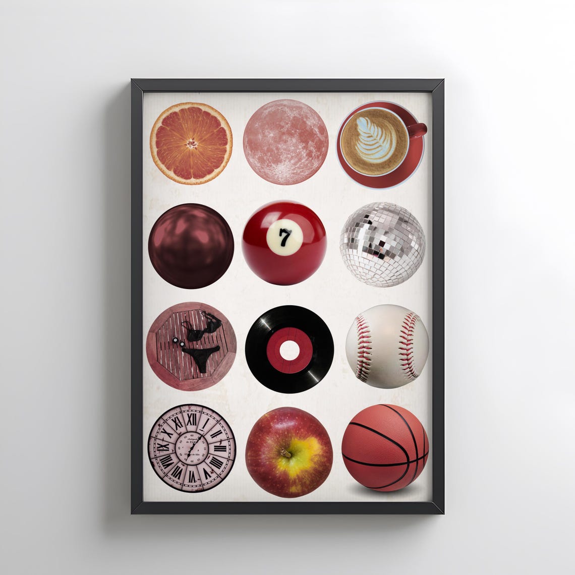 Retro Red Circle Collage Vinyl Moon Disco Ball Eclectic Wall Art Print - Image 2