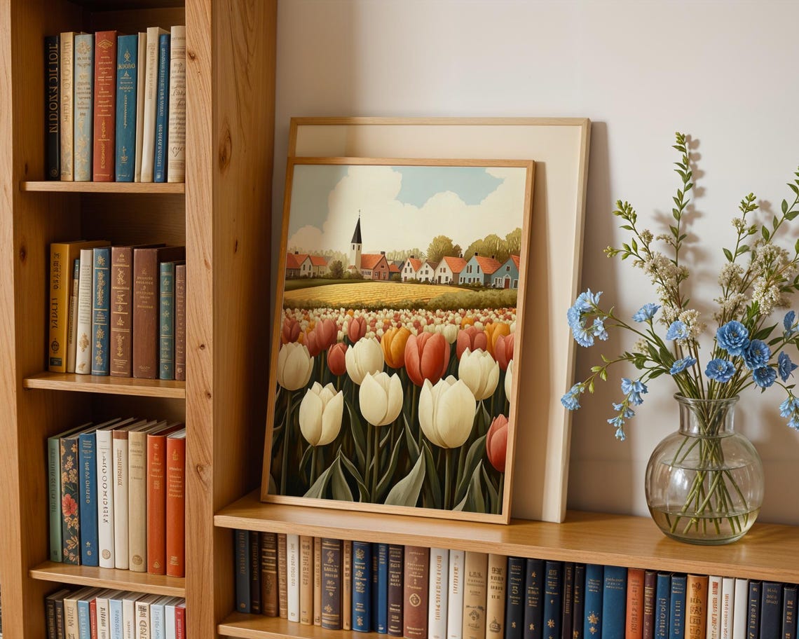 Tulip Field Bloom Village Church Countryside Spring Travel Poster - Image 2