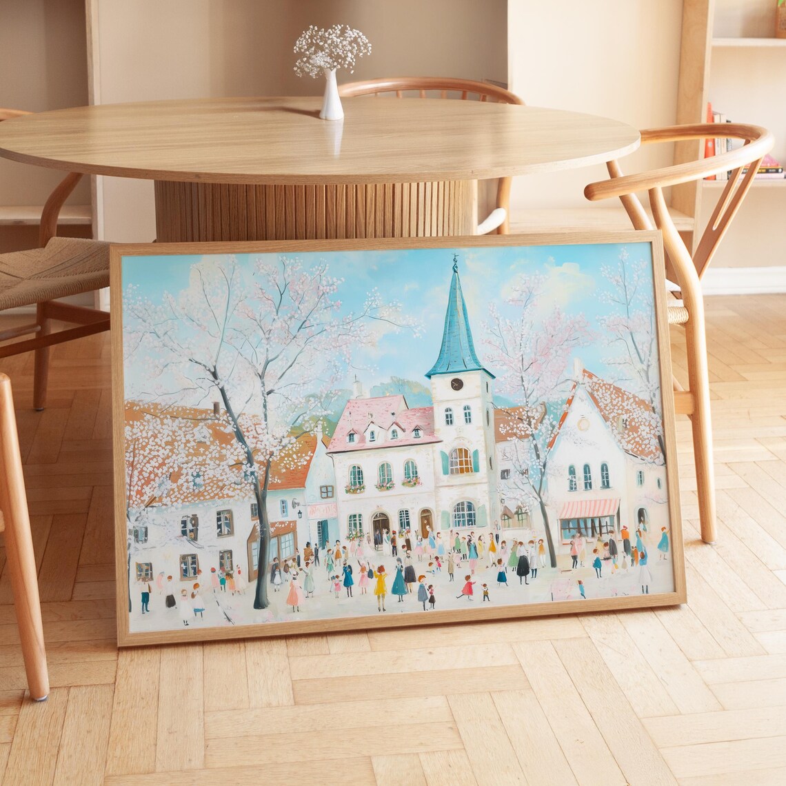 Pastel Village Spring Art Print, Seasonal Landscape - Image 4