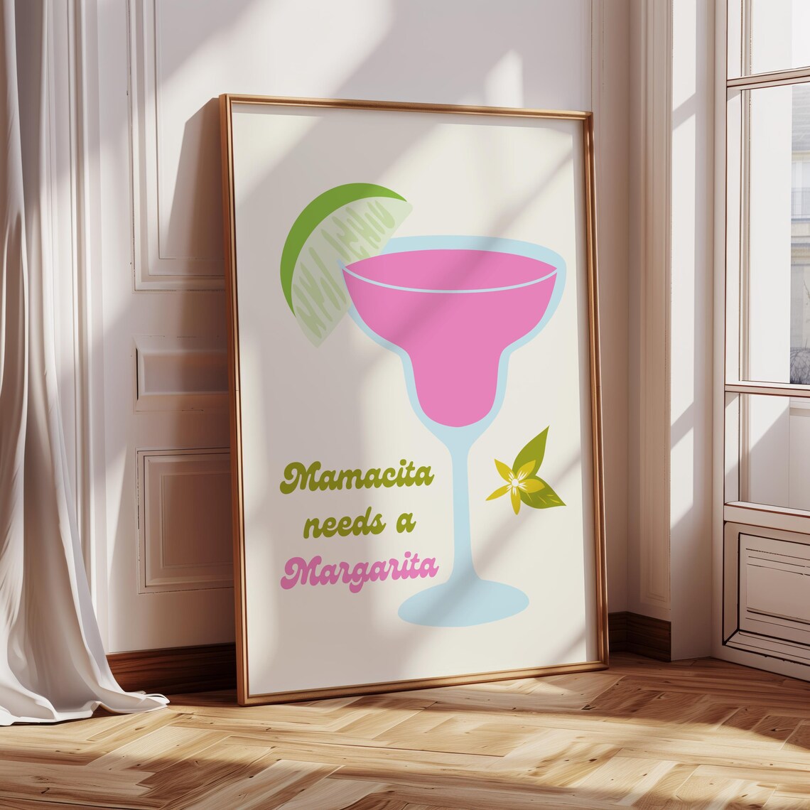 Mamacita Needs A Margarita Pink Cocktail Bar Kitchen Decor Wall Art Print - Image 3