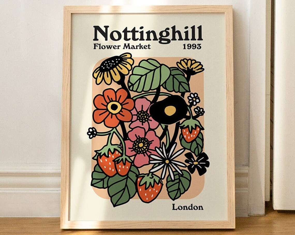 Nottinghill Flower Market 1993 London Strawberry Floral Poster