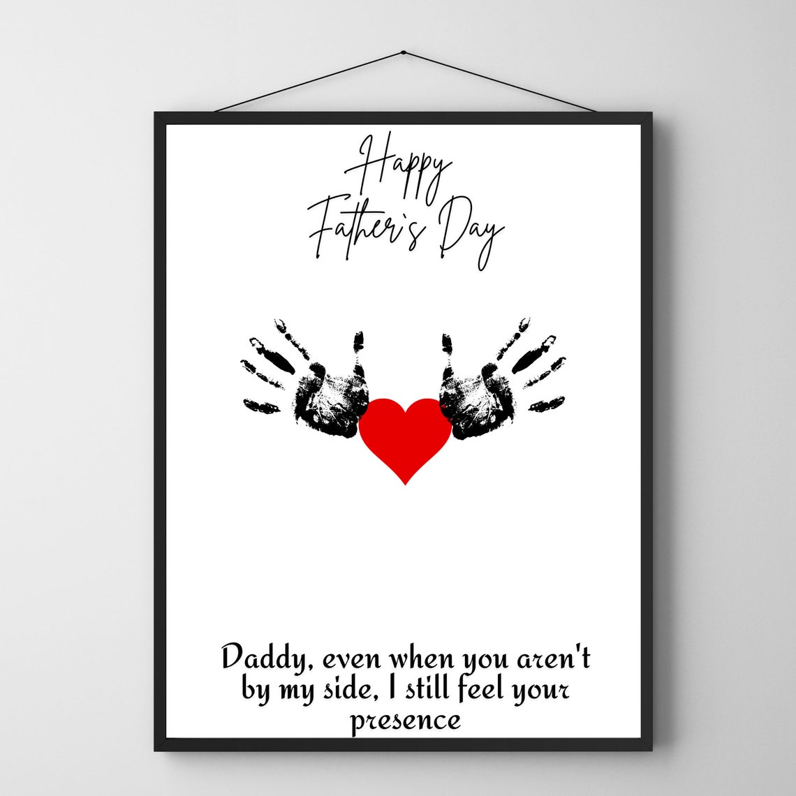 Happy Fathers Day Red Heart Handprints Art Print Daddy Message Gift