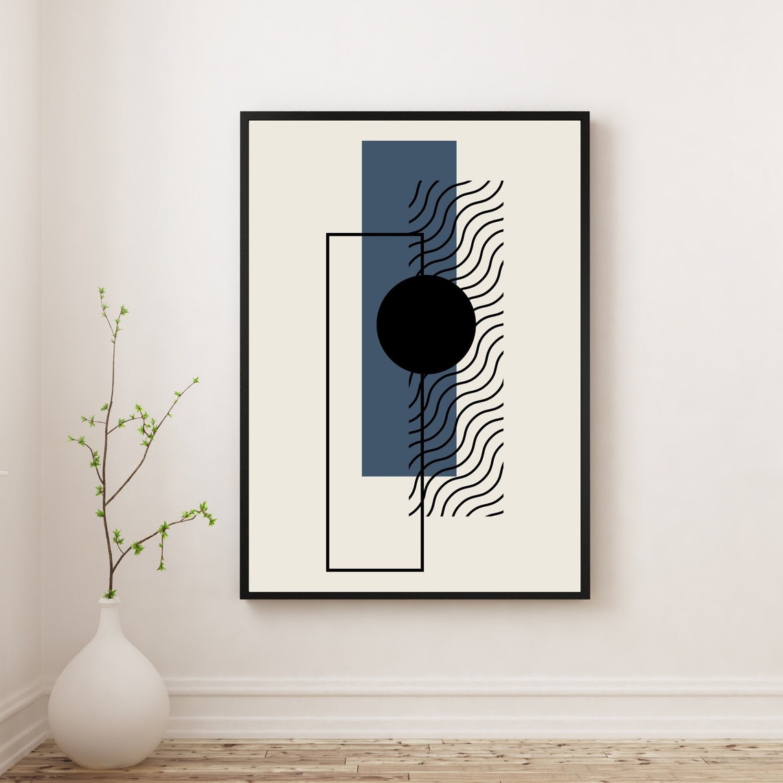 Navy Blue Geometric Abstract Art Print Modern Minimalist Wall Decor - Image 4